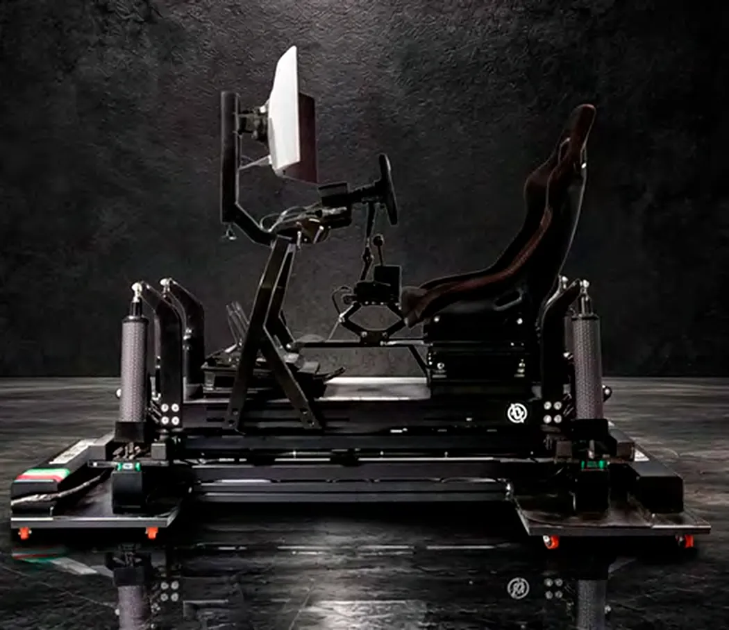 Vorteccia GT Ultimate motion rig with racing seat, wheel, pedals and four motion actuators